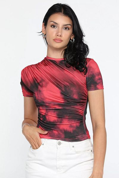 GÜLSELİ Γυναικεία μπλούζα με μοτίβο Lycra Red Draped