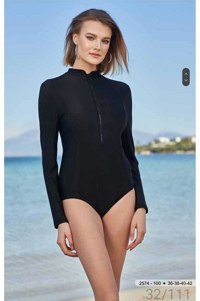 mikam Women's Long Sleeve Swimsuit - Surfing, Slip-on, A Quality 1 Sinif Kuması, Pool/Sea Swimsuit/Mayookini