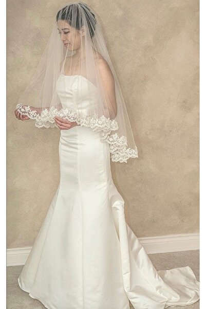 VENÜS MODA by Pınar Voal din dantelă crem, 1 metru, cu cataramă cu pieptene