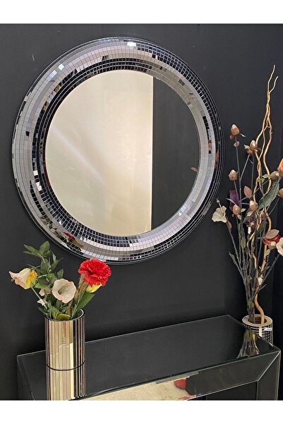 MURANO Dekoratif Mozaik Füme Yuvarlak Duvar Aynası 75 Çap