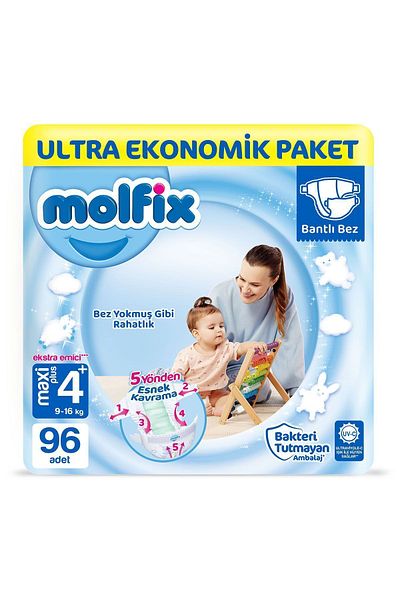 Molfix Baby Diapers Size 4 Maxi Plus Ultra Economical Package 96 Pieces