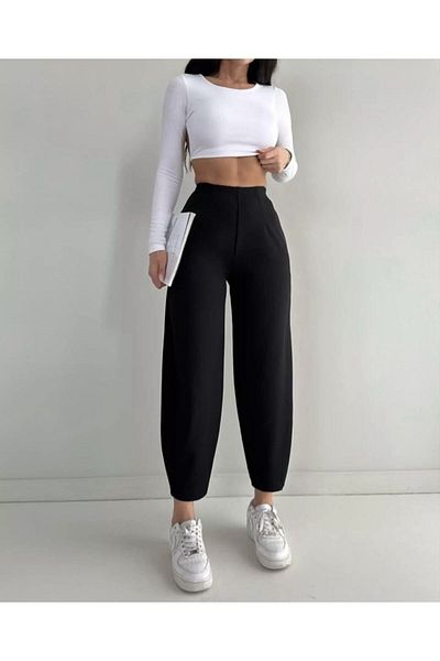 MORE MOSS Pantaloni de damă cu talie înaltă