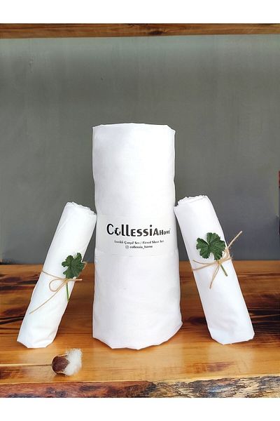 COLLESSİA White 100% Cotton Poplin - Double Elastic Sheet Set