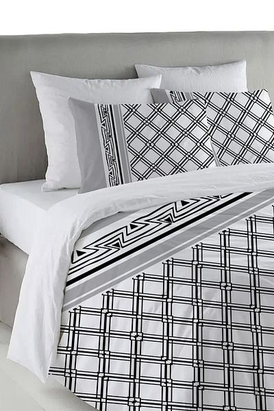 Evmila Set cuvertură de pilota dublă 200x220 cm cu model negru geometric - alb