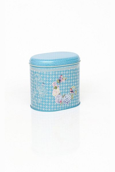 EVLE Ef004-d9 Blooming Blue Patterned Oval Metal Storage Container 11x15 Cm