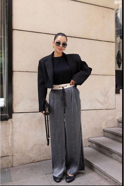 Zey Studio Women's Anthracite High Waist Tassel Detailed Velcro Closure Loose Cut Trousers