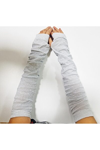 Nishstyle Simli Açık Gri Renk Başparmaktan Geçmeli Kolluk Eldiven