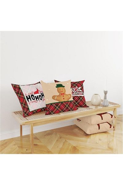Evmila New Year's Themed 4-Piece Throw Pillow Cover and Runner 5-Piece Set
