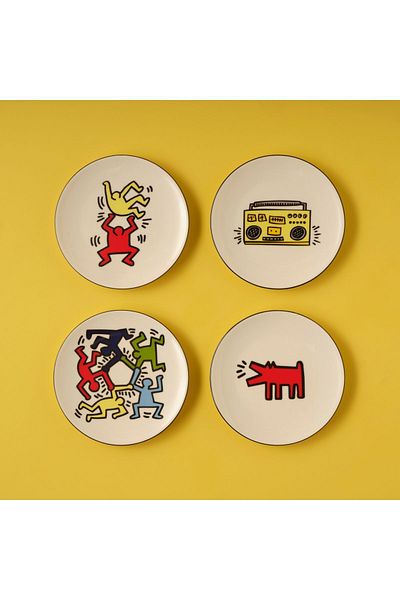Bella Maison Set of 4 Plates Keith Haring Porcelain Cake (19 cm)
