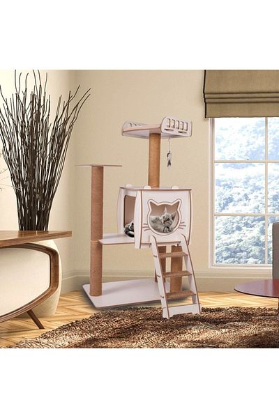 Patihomes Multi-Storey Cat Scratcher Playhouse Cat Scratcher Beige