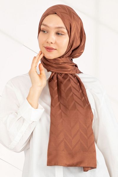 hijabchi Εισαγόμενος Σατέν Τζακάρ Ζιγκ ζαγκ - Στητό Καφέ