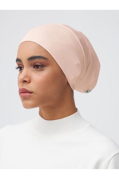 Femple Modest Cream Pink Practical Plain Bonnet - Tube Underscarf