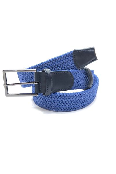 GİRAY Blue (Sax) Elastic Knitted Flexible Unisex Genuine Leather Detailed Belt