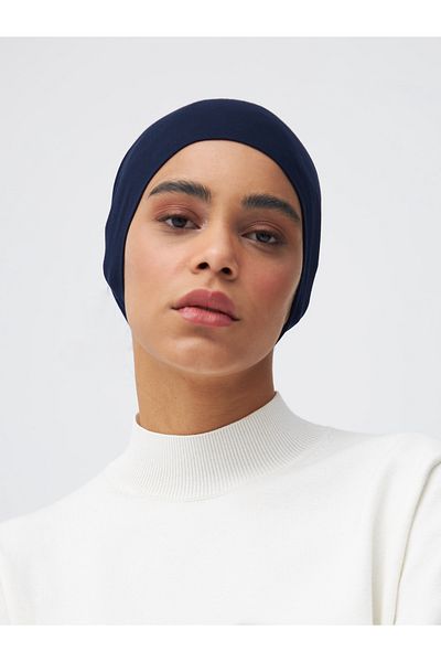 Femple Modest Navy Blue Practical Plain Bonnet - Tube Underscarf