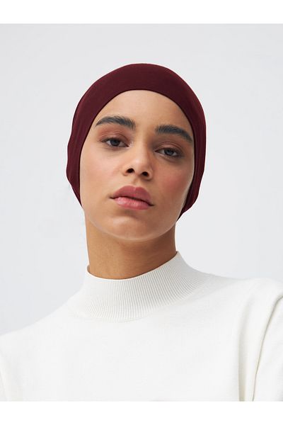 Femple Modest Cherry Colored Practical Plain Bonnet - Tube Underscarf