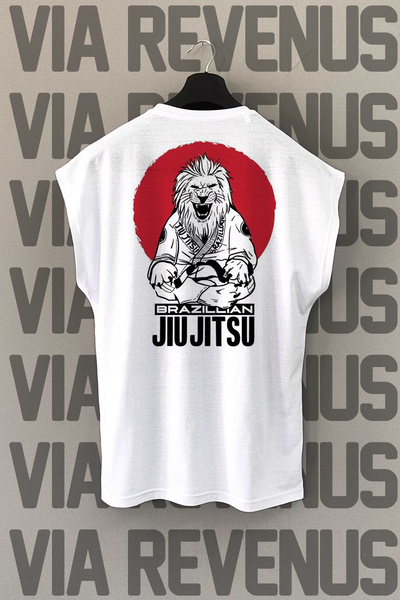Vordevia Tricou sport Jiujitsu alb - imprimat pe spate, mâneci zero