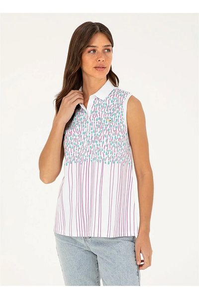 U.S. Polo Assn. Η.Π.Α. Polo Assn. Λευκό γυναικείο μπλουζάκι Polo Neck - GUA DMLS