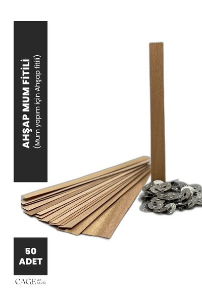 Cageartstudio Ahşap Mum Fitili Ve Sabitleme Demiri - 50 Adet ( 13 Cm X 1.5 Cm...