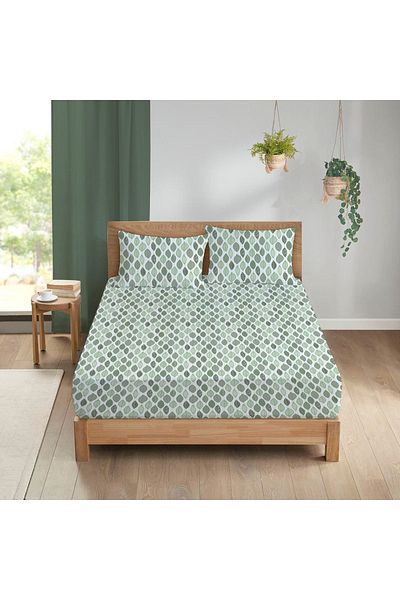 Evmila Leaf Pattern Printed Double Sheet Set 160x200 Cm - Green