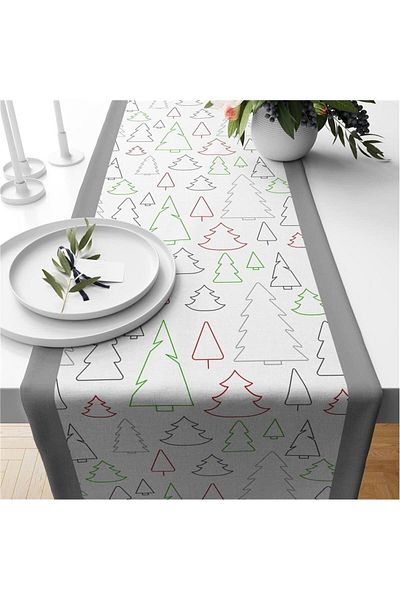 Evmila Christmas Themed Tree Patterned Velvet Runner