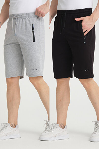 RDR-X Erkek Siyah Gri Penye Kumaş 2'li Bermuda Şort Paketi