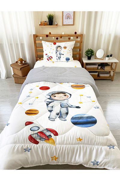 Evmila Μονό μοτίβο αστροναύτη 160x220 cm Wellsoft διπλής όψης πάπλωμα σιλικόνης και σετ ύπνου