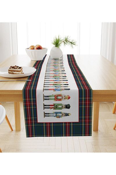 Evmila New Year's Themed Lead Soldier Patterned Velvet Runner