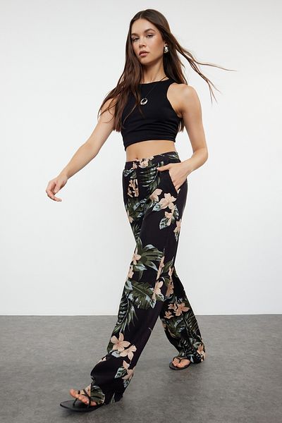 Trendyol Collection Multi-Colored Elastic Waist Wide Leg/Wide Leg Patterned Woven Trousers TWOSS24PL00162
