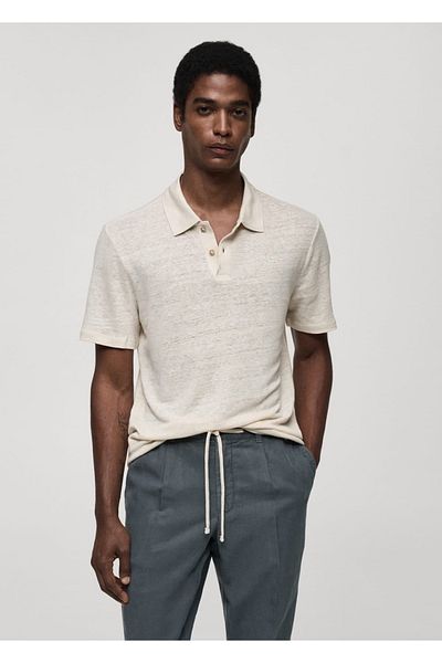 MANGO Man Koszulka polo o dopasowanym kroju, wykonana w 100% z lnu