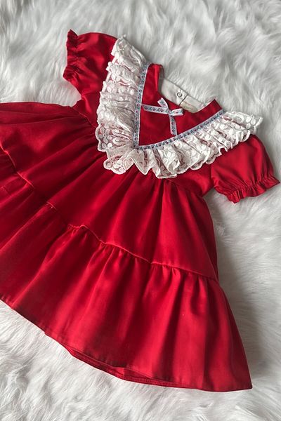 Bertuğ Bebek Rochie de seara pentru bebelusi fetita rosie din satin de bumbac