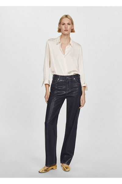 MANGO Woman Сатенена драпирана риза