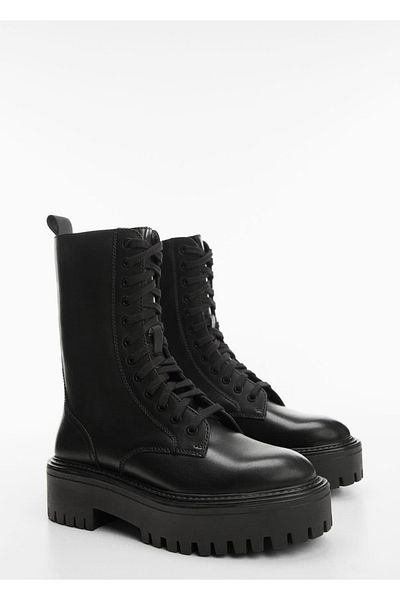 MANGO Woman Lederstiefel mit Schnürung und dicker Sohle