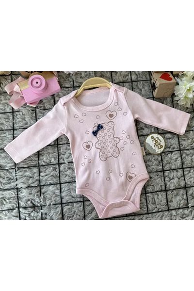 TRENDİMİZBİR Teddy Bear Heart Printed Snap Baby Bodysuit