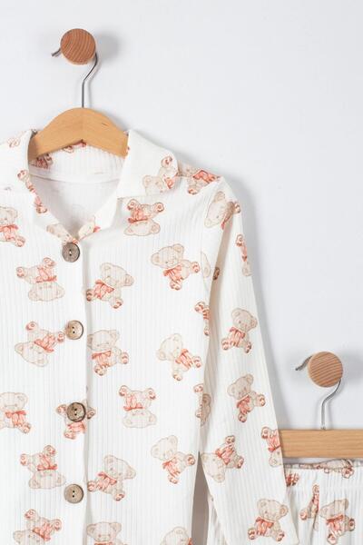 TRENDİMİZBİR Teddy Bear Printed Cute Pajama Set - Button Detailed, 2 Pieces