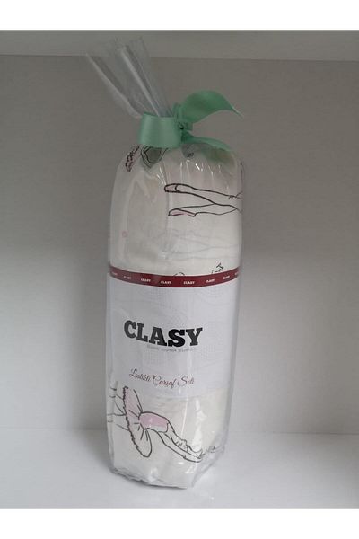 Clasy Ranforce White Patterned Single Elastic Sheet Set