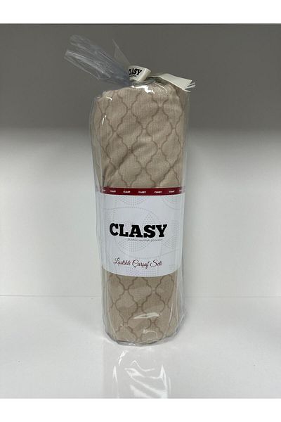 Clasy طقم ملاءات مرنة من Ranforce بنمط مزدوج وقهوة حليب