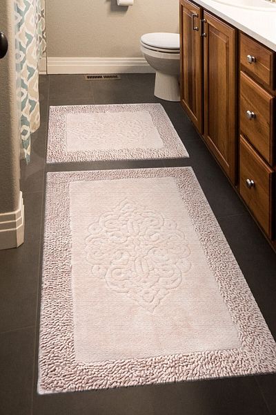 Madame Clean Home Σετ 2 βαμβακερών καθισμάτων τουαλέτας Tiffany, Σετ χαλάκι μπάνιου σε σκόνη