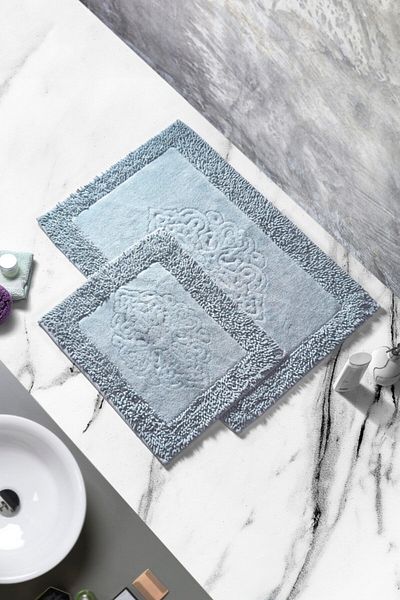 Madame Clean Home Ειδικό σετ 2 βαμβακερών καθισμάτων τουαλέτας με οθωμανικό σχέδιο γκρι