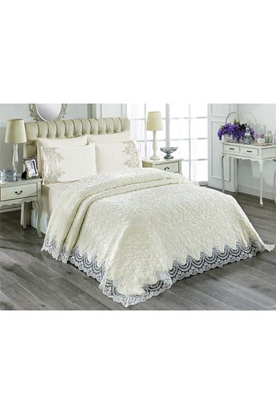 Madame Clean Home Eylül French Lace Blanket Set 6 Pieces Cream