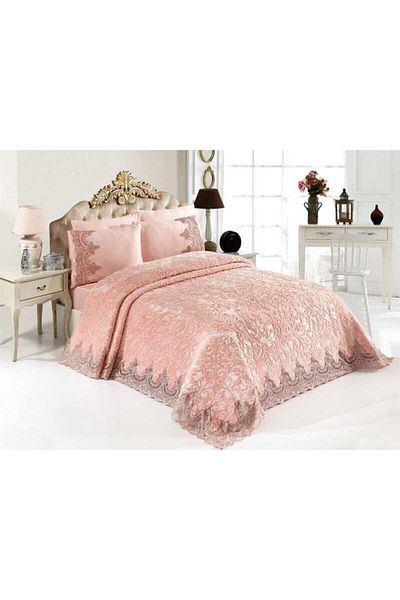 Madame Clean Home Eylül French Lace Blanket Set 6 Pieces Powder