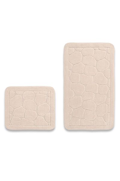 İva Home Collections Σετ 2 βαμβακερών καθισμάτων τουαλέτας Jolly, Σετ κρεμ πατάκι μπάνιου
