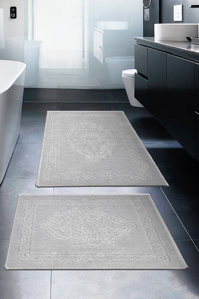 Madame Clean Home Σετ 2 βαμβακερών καθισμάτων τουαλέτας Lotus, Γκρι Σετ πατάκι μπάνιου