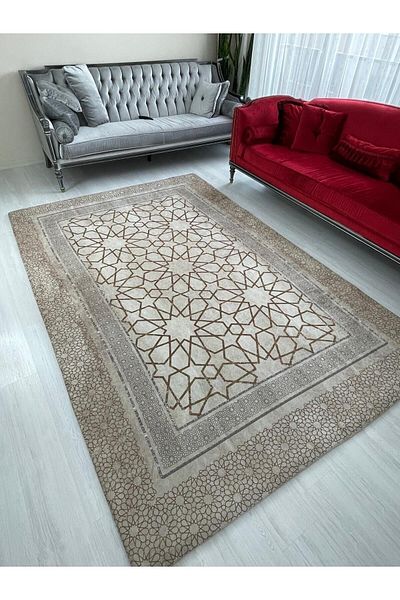 Madame Clean Home Tile Model Brown Elastic Velvet Carpet Cover