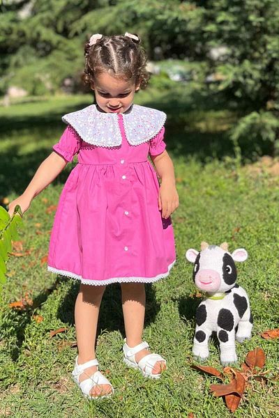 Bertuğ Bebek Rochie pentru fetiță, mov violet, cu guler floral cu dantelă