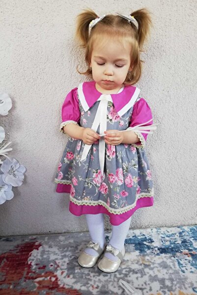 Bertuğ Bebek Kurdele Ve Dantel Detaylı Çiçek Desenli Menekşe Renk Kız Çocuk B...