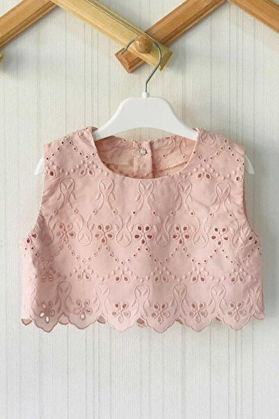 Bertuğ Bebek Kolsuz Gül Kurusu Fisto Kumaş Kız Çocuk Bebek Crop Üst Bluz