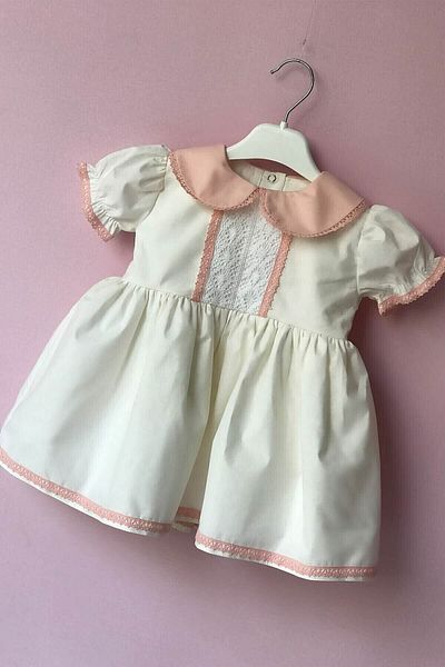 Bertuğ Bebek Baby Collar Lace Detailed Ecru Baby Girl Design Dress