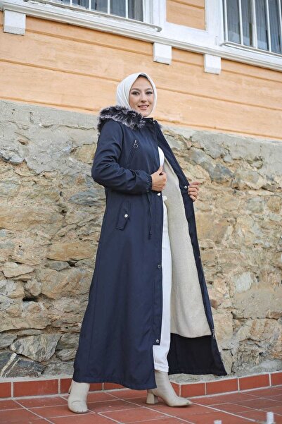 Vibeys Collection Синій з хутром всередині та водонепроникний повний жіночий зимовий пальто та куртка