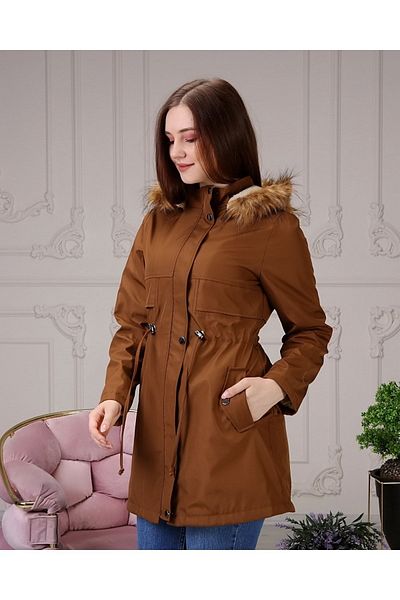 Vibeys Collection Зимно палто и яке с подплата от кожа, кафяво и водоустойчиво