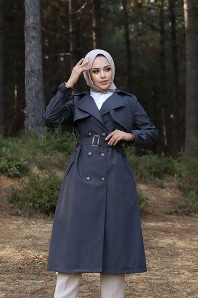 Vibeys Moda Trench pentru damă, impermeabil, cu guler dublu